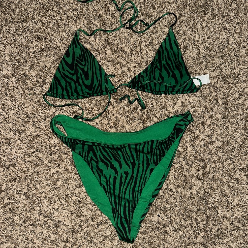 ASOS Green and Black Textured Bikini Set
